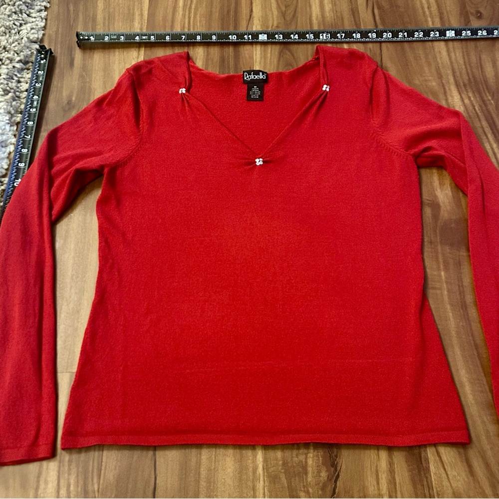 ❤️ Rafaella Red Long Sleeve Top/light sweater with Rhinestone details